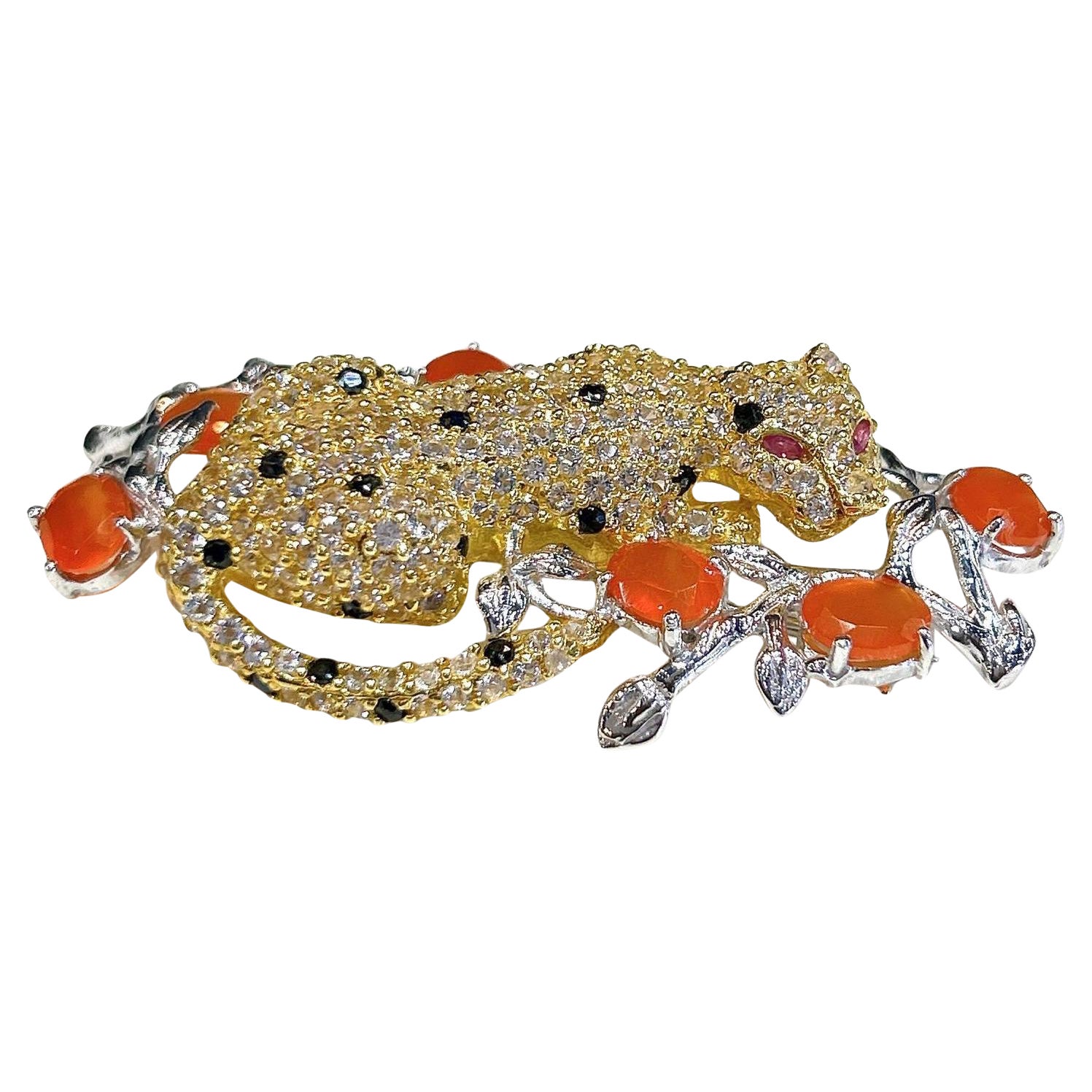 Bochic “Orient” Mandarin Garant & Sapphire Brooch Set In 18K Gold & Silver