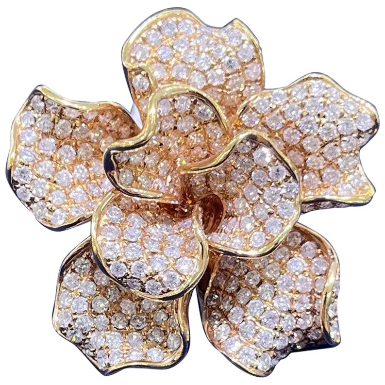 Anello da cocktail in oro rosa 18k con diamante rotondo 7ct Pave Misura 7