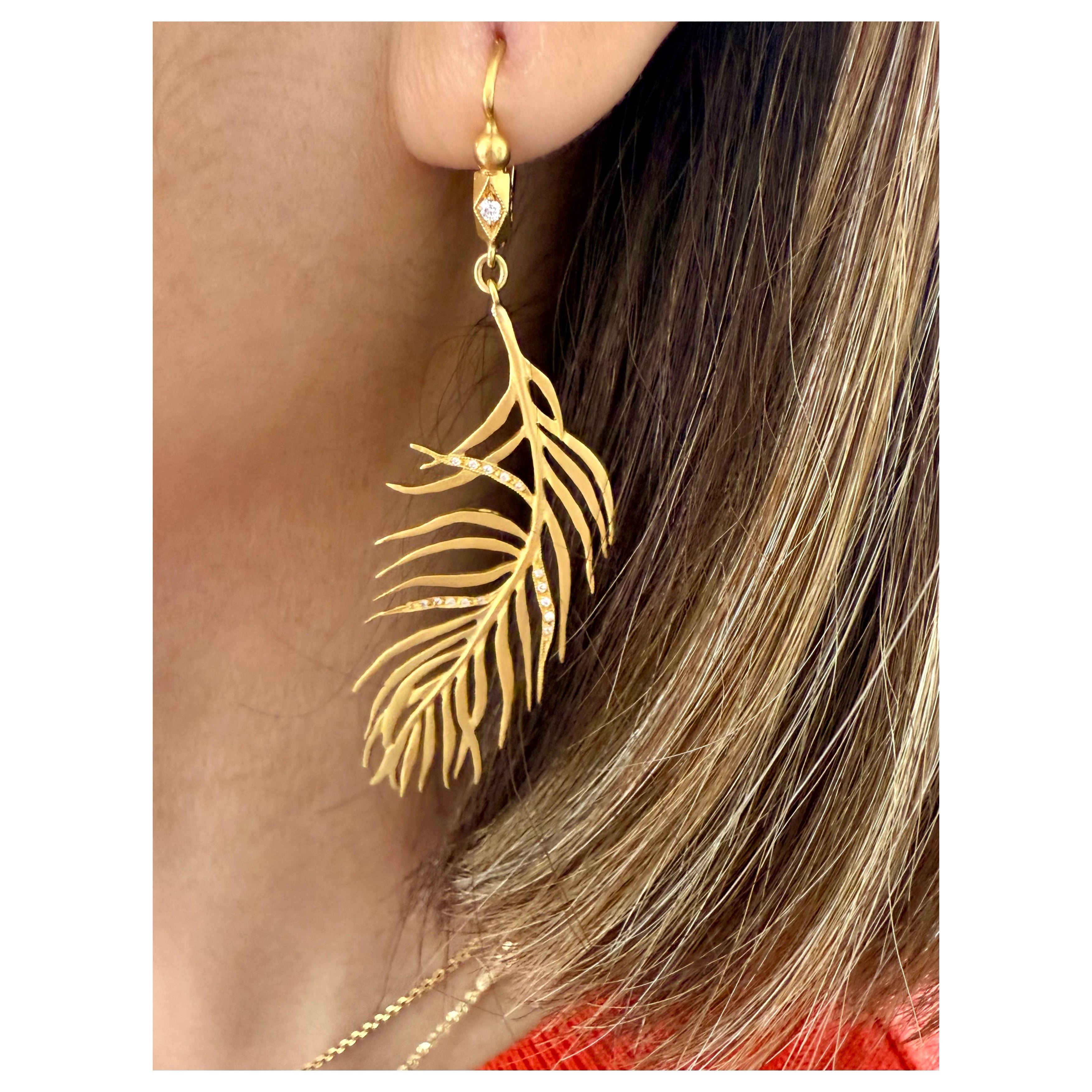 Cathy Waterman Gelbe Feder-Ohrringe mit Diamant