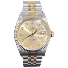 Rolex DateJust 36mm Champagne Dial 18K Gold Stainless Steel Jubilee Watch 16013