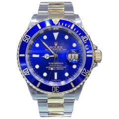 Rolex Submariner 16613 REHAUT Two-Tone 18K Steel Date 40mm BLUE NO-HOLES Watch
