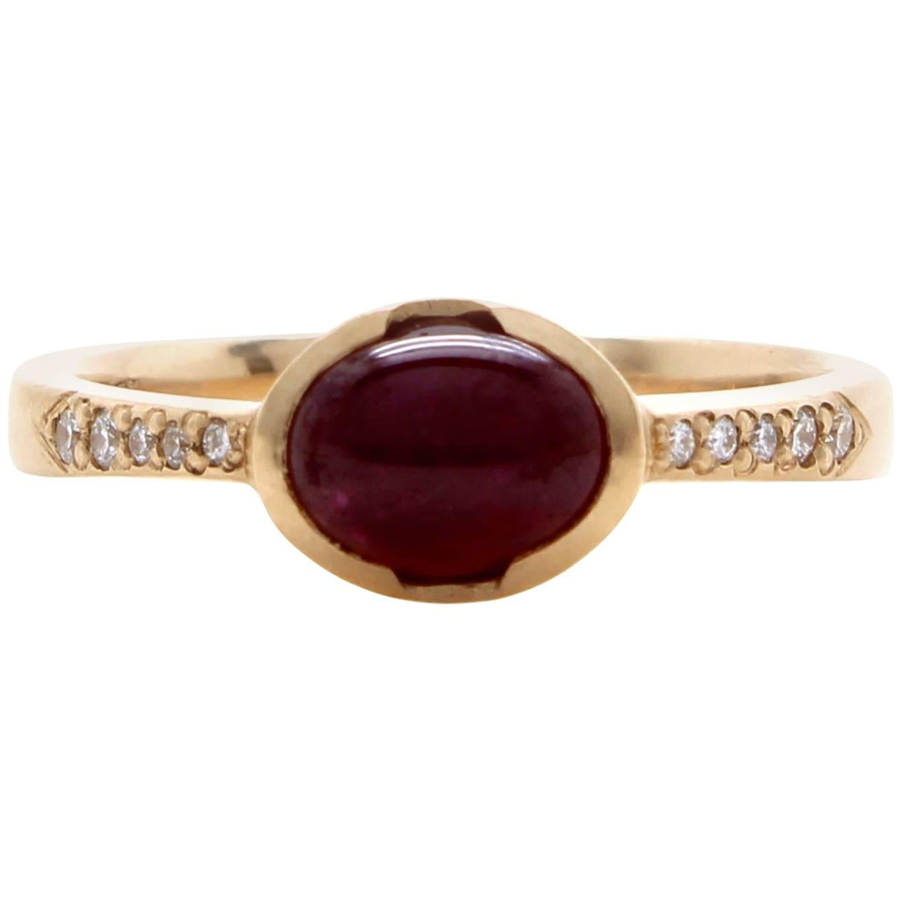 Ruby Cabochon Diamond Gold Ring