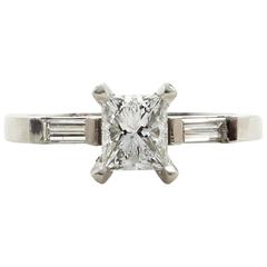 0.78 Carat Princess Cut and Baguette Diamonds Platinum Three-Stone Ring