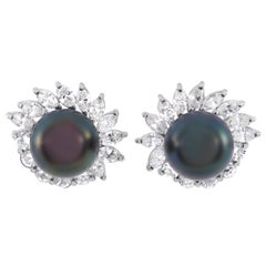Boucles d'oreilles en platine avec perles et diamants de 2,40ct