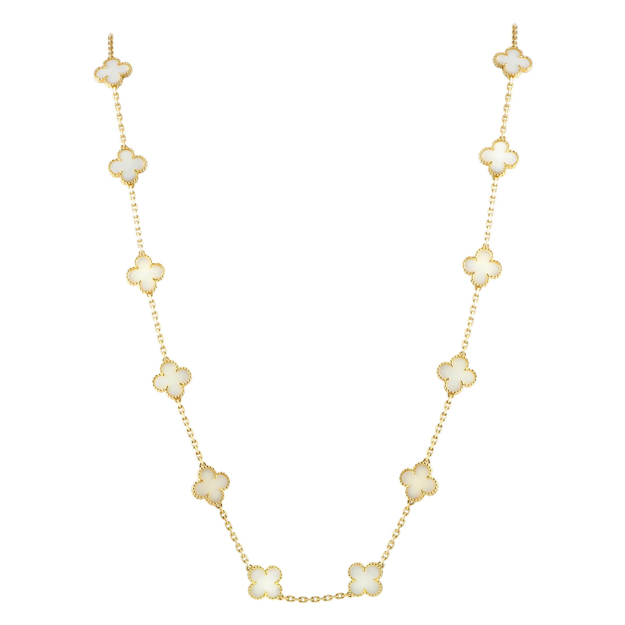 Van Cleef & Arpels Vintage Alhambra 18K Gold Coral 20-Motif Necklace