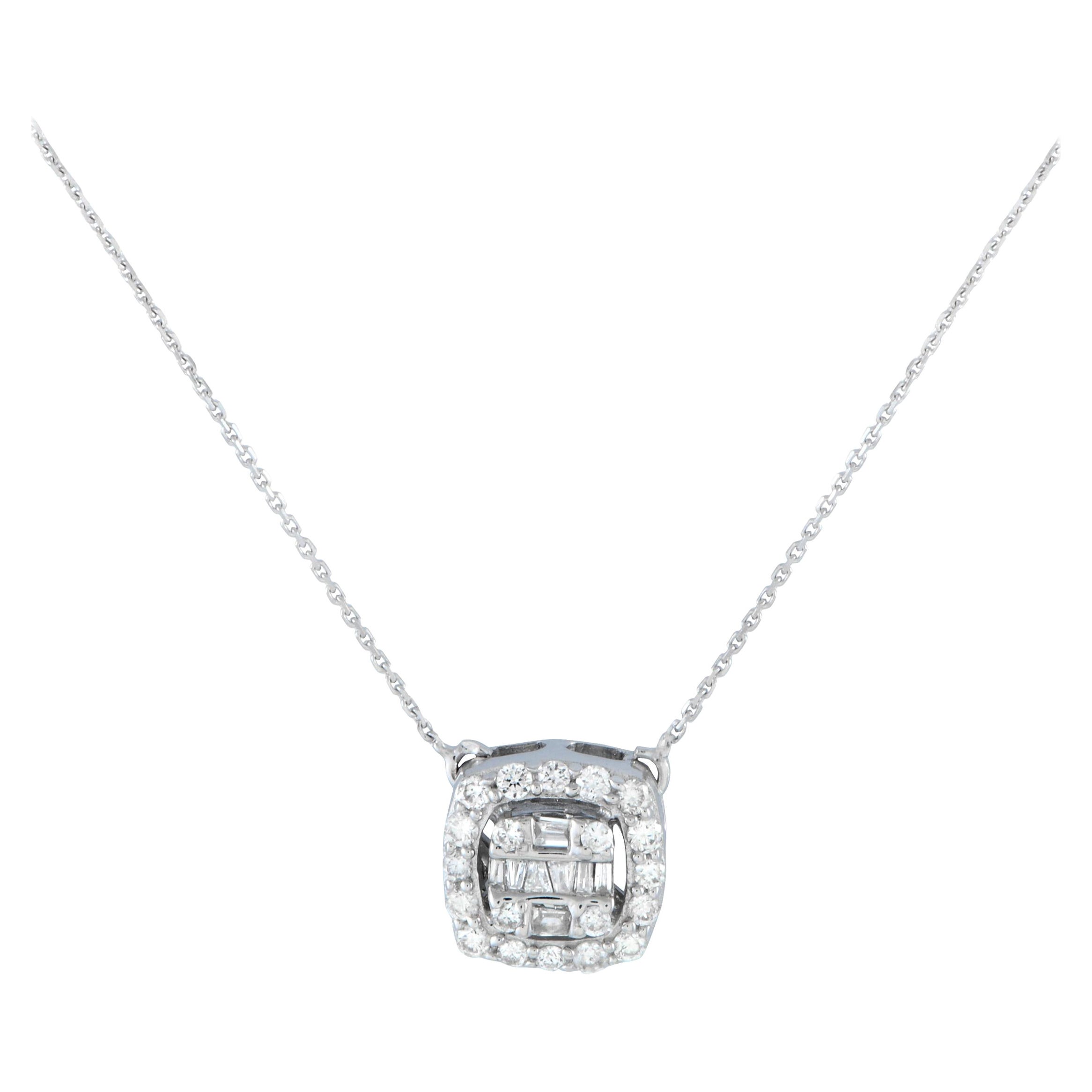 14K White Gold 0.25ct Diamond Cushion Necklace