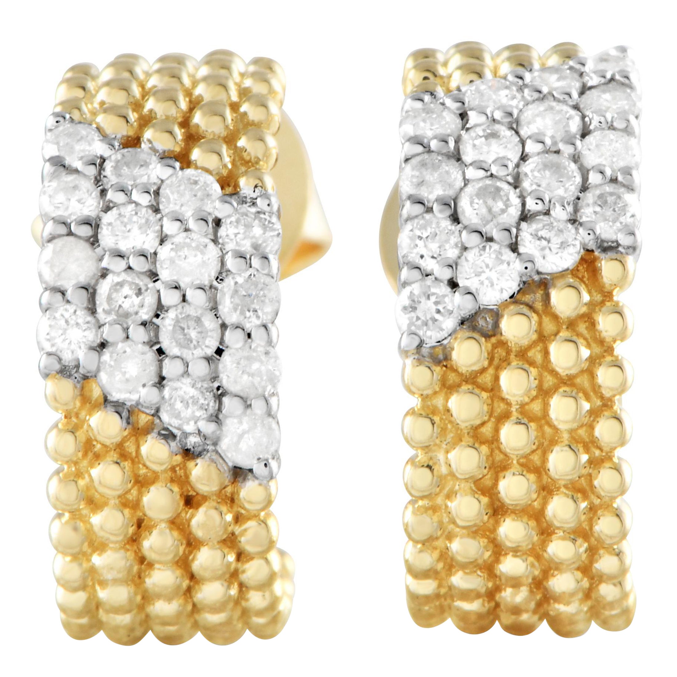 14K Gelbgold 0,35 Karat Diamant-Perlen-C-Hoop-Ohrringe