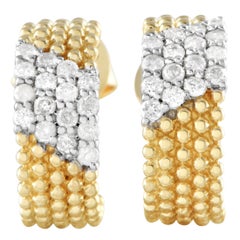 14K Yellow Gold 0.35ct Diamond Beaded C-Hoop Earrings