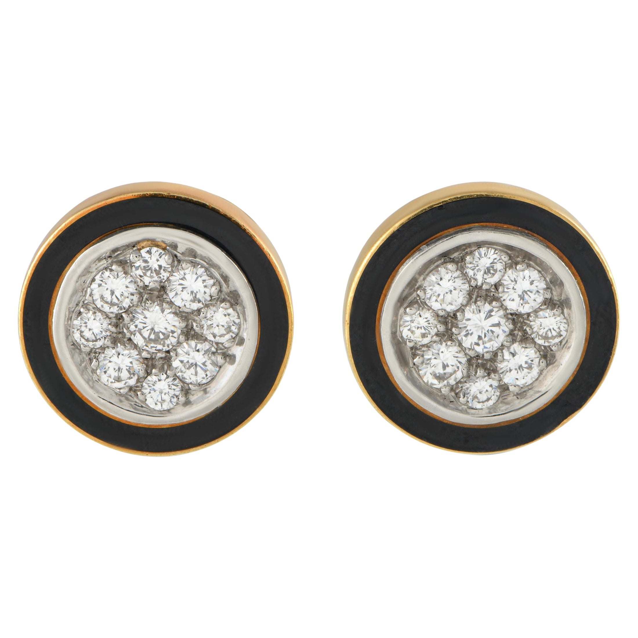 18K Yellow Gold 1.0ct Diamond and Enamel Earrings For Sale