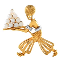 18K Yellow Gold Pearl Genie Brooch
