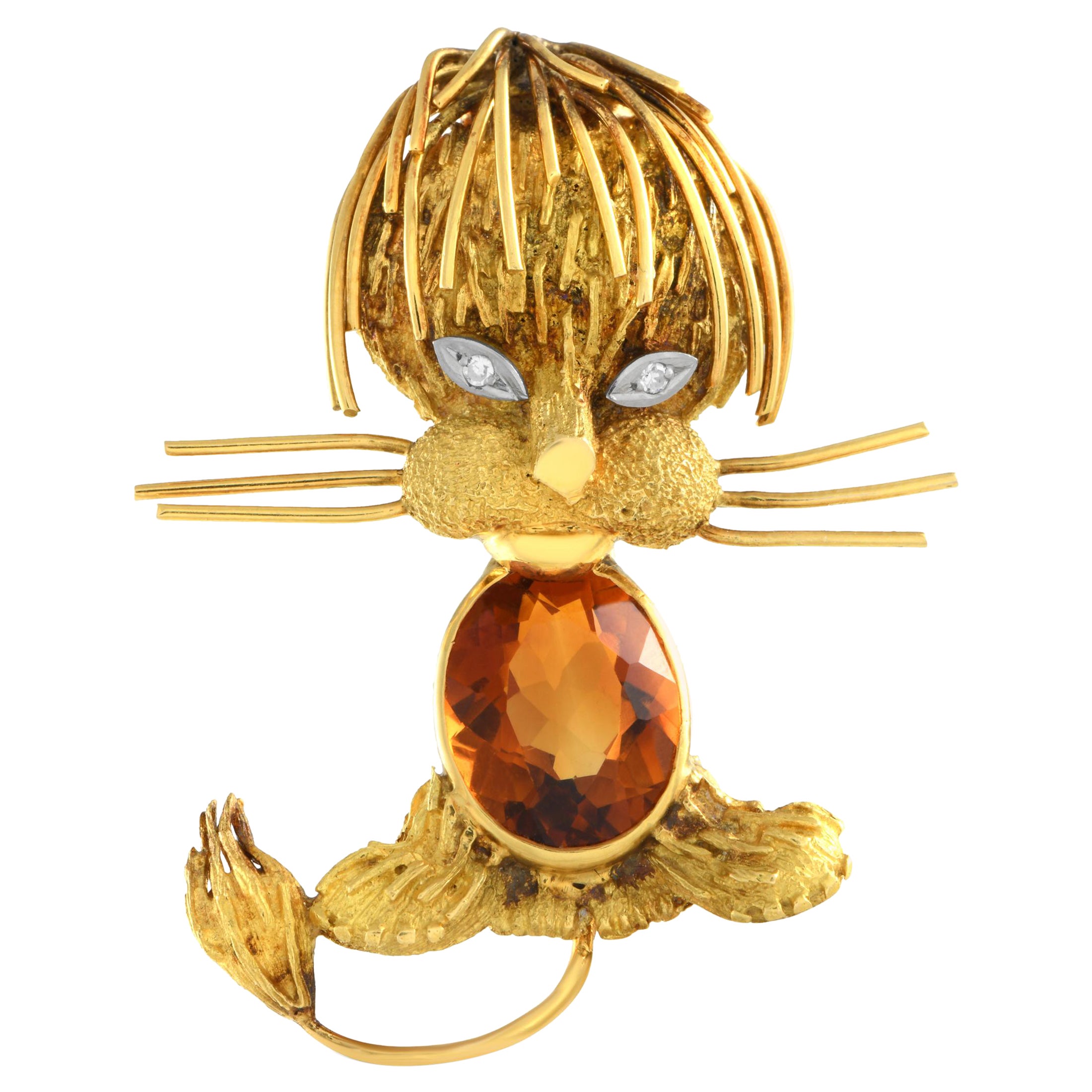H. Stern 18K Yellow Gold Diamond and Citrine Lion Brooch
