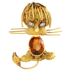 H. Stern 18K Yellow Gold Diamond and Citrine Lion Brooch