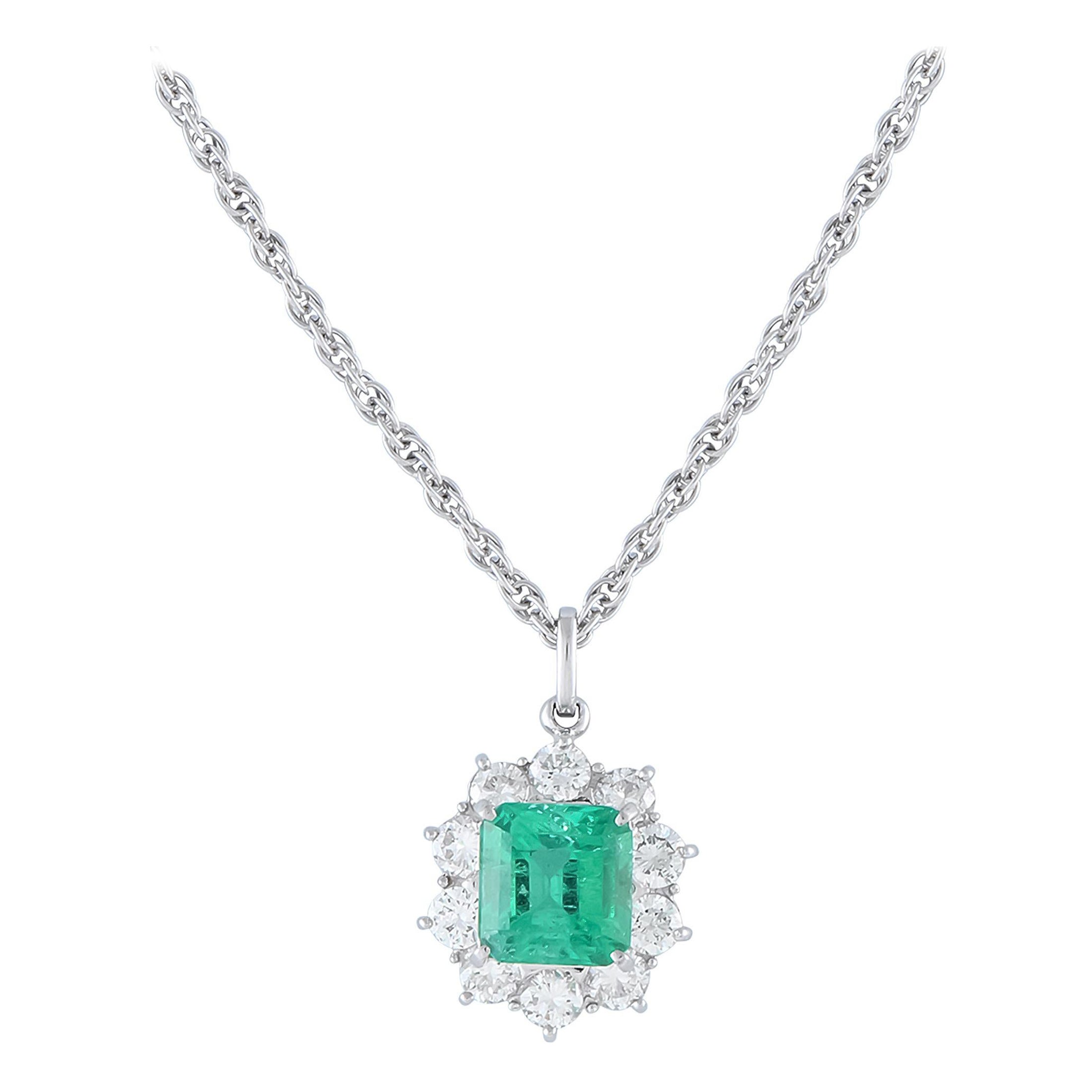 Platinum 1.18ct Diamond and Emerald Necklace