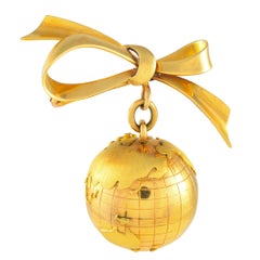 18K Yellow Gold Ruby Globe Brooch