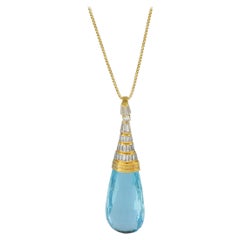 18K Gold 2.0ct Diamond and Aquamarine Teardrop Necklace