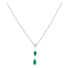 Collana in oro bianco 18K con diamanti e smeraldi da 0,16 carati