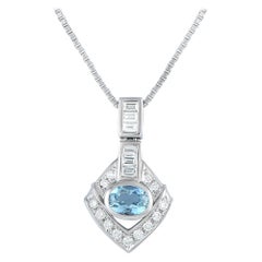 Platinum 0.79ct Diamond and Aquamarine Art Deco Necklace