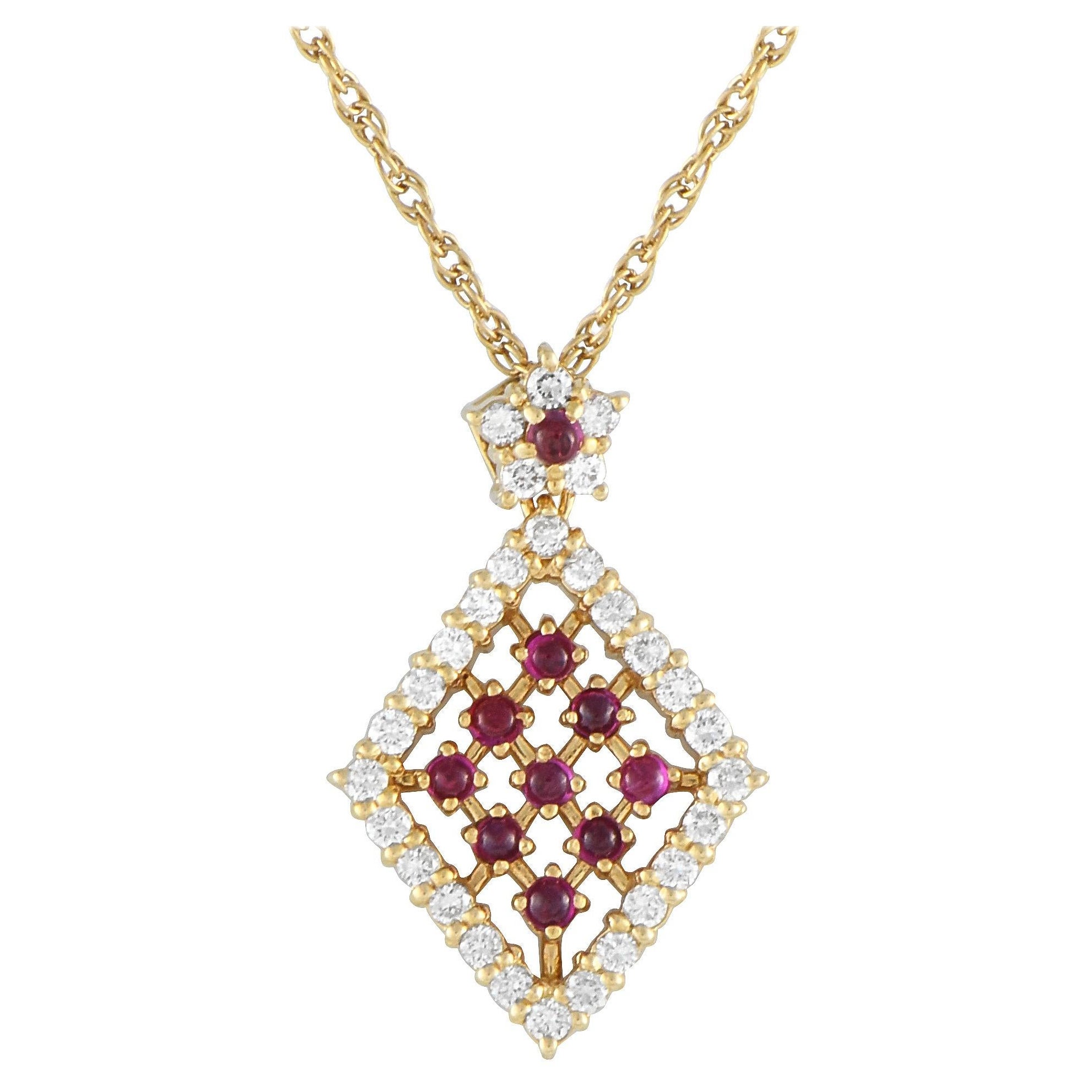 Halskette aus 18 Karat Gelbgold mit 0,55 Karat Diamant und Rubin
