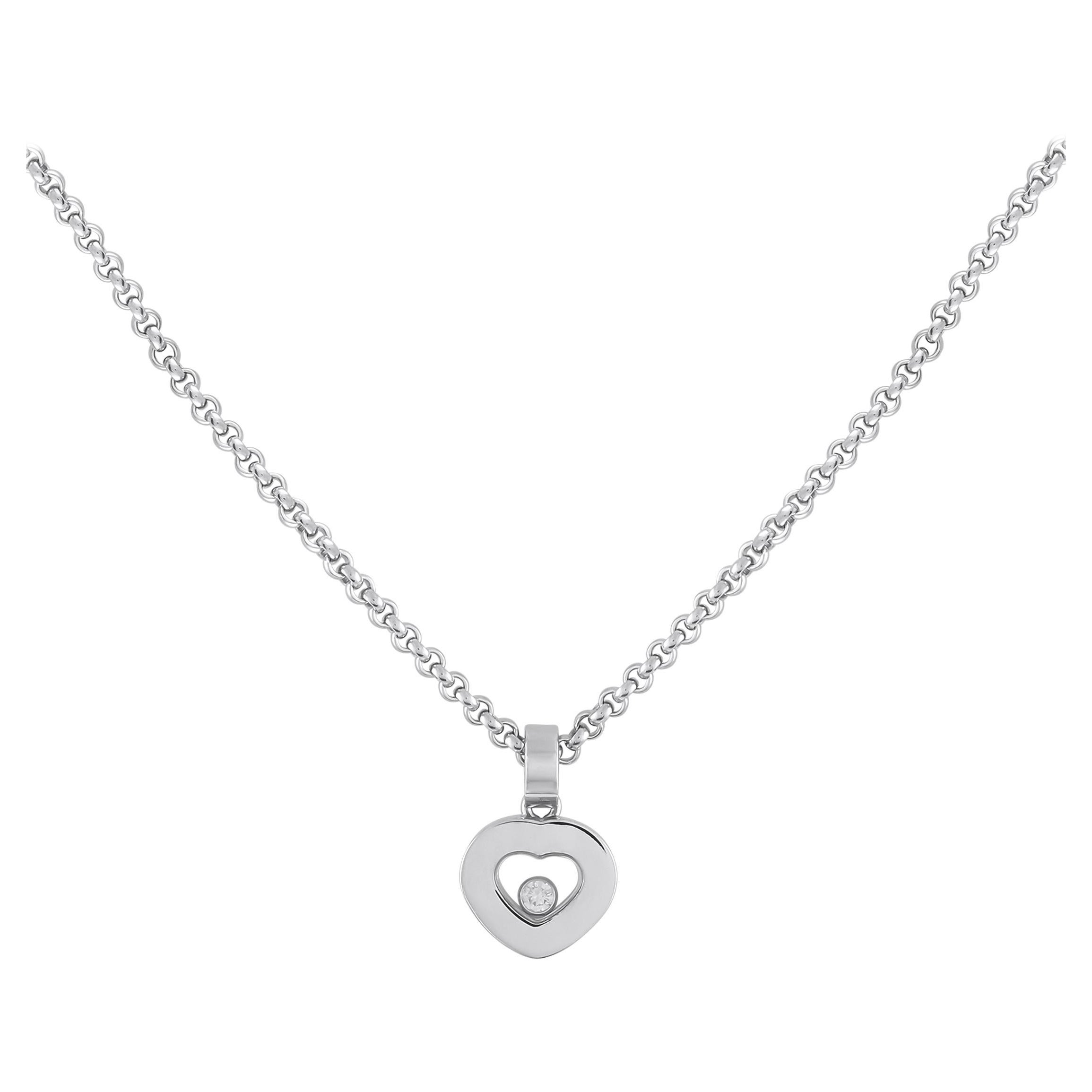 Chopard Happy Diamonds 18K White Gold Diamond Heart Pendant Necklace For Sale