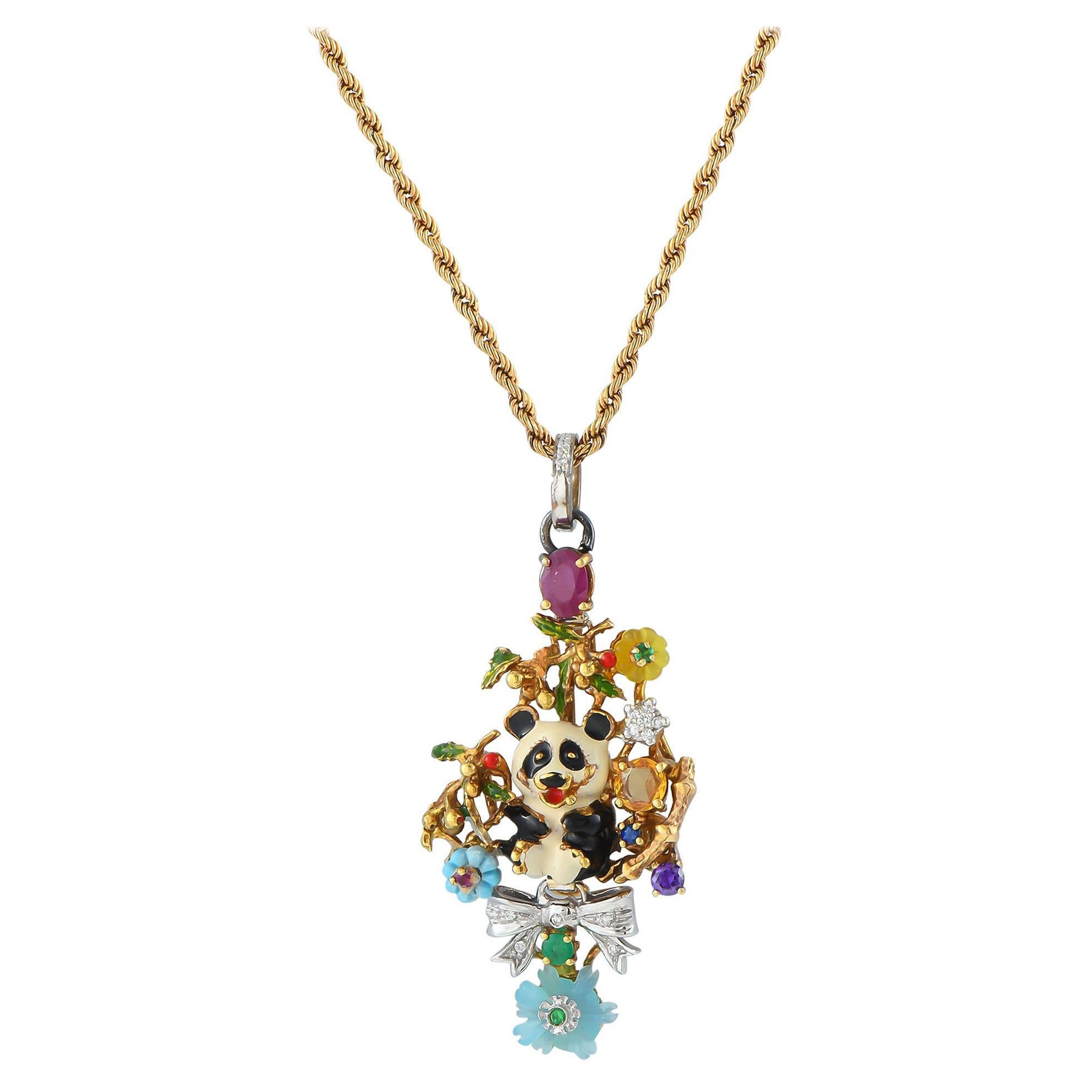 18K Yellow Gold Colored Stones Necklace