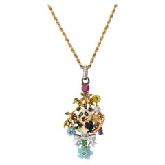18K Yellow Gold Colored Stones Necklace