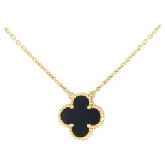 Van Cleef & Arpels Alhambra 18K Yellow Gold Onyx Necklace