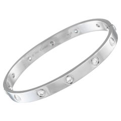 Cartier LOVE 18K White Gold 10 Diamond Bracelet Size 17