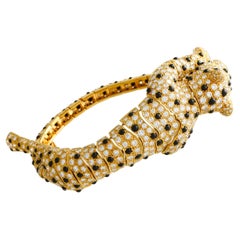18K Yellow Gold 12.40ct Diamond and Onyx Panther Bracelet