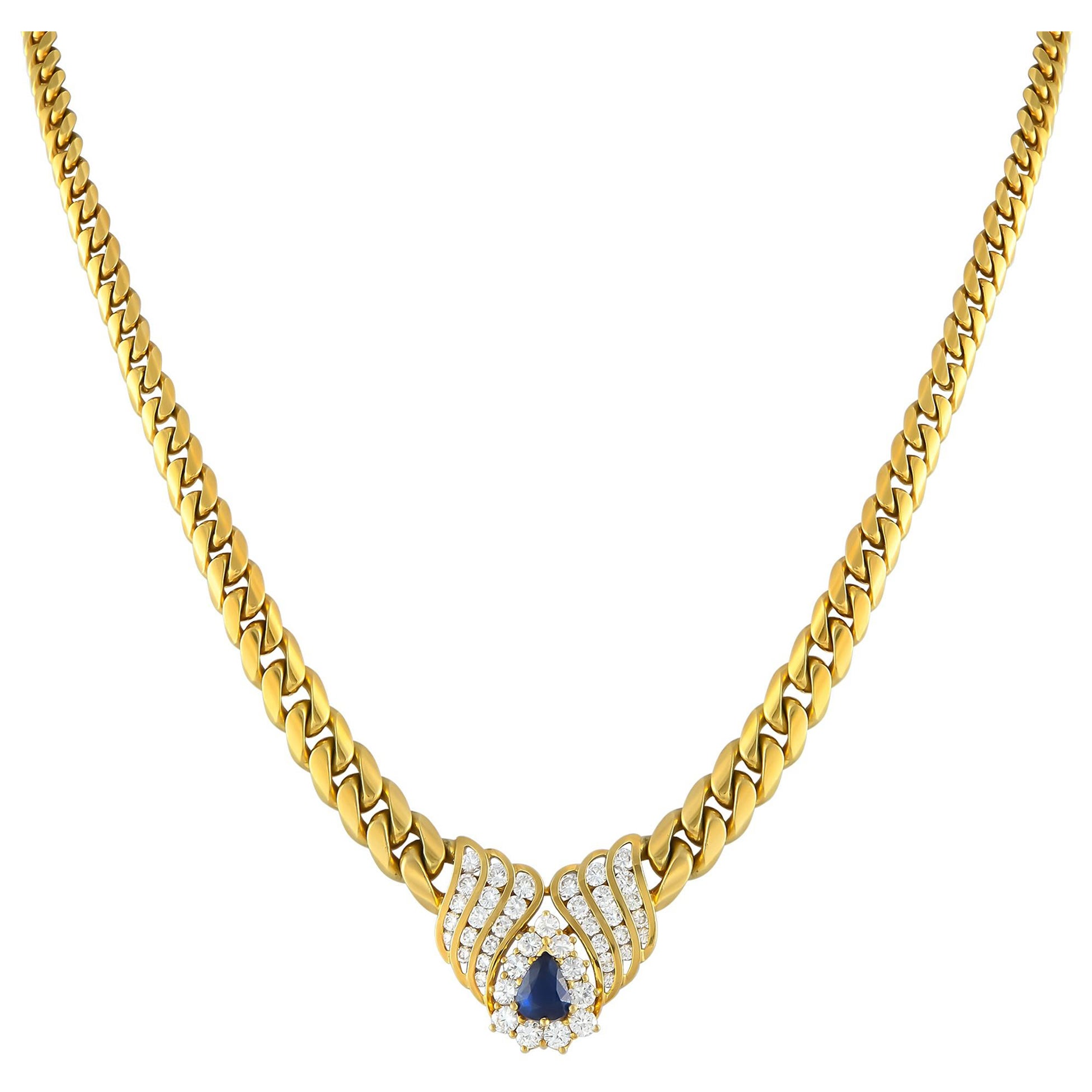 Halskette aus 18 Karat Gelbgold mit 2,75 Karat Diamant und Saphir