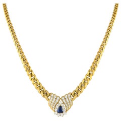 Halskette aus 18 Karat Gelbgold mit 2,75 Karat Diamant und Saphir