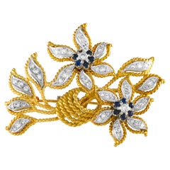 18K Yellow Gold 1.10ct Diamond Floral Brooch