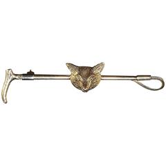 Antique Fox and Riding Crop Yellow Gold Hunting Pin circa 1900