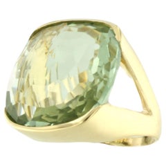 18 Karat Rose Gold With Prasiolite Green Amethyst Modern Trandy Cocktail Ring