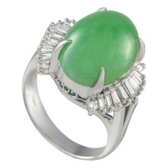 Platinum 0.45ct Diamond and Jade Ring