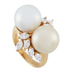 18K Yellow Gold 1.13ct Diamond and Pearl Ring