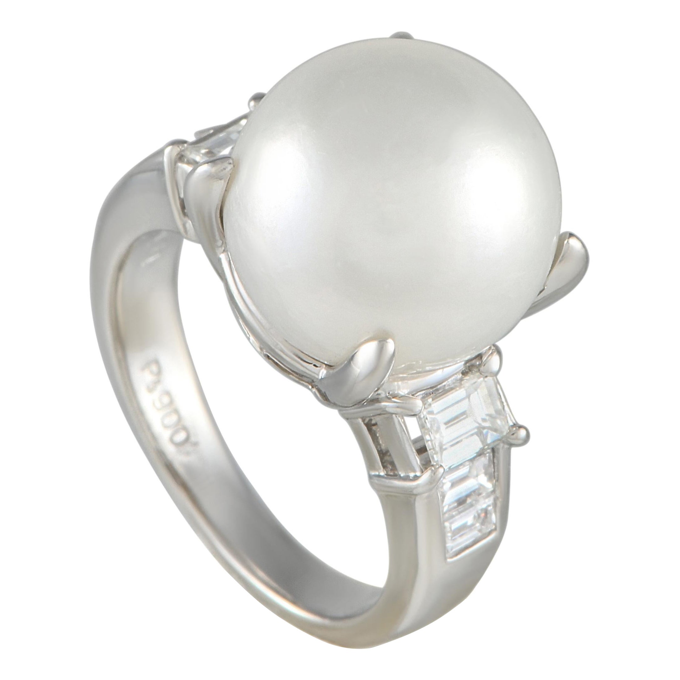 Platinum 0.71ct Diamond and Pearl Ring
