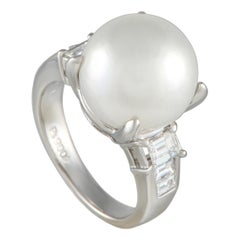 Platinum 0.71ct Diamond and Pearl Ring