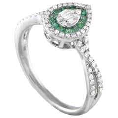 14K White Gold 0.40ct Diamond and Emerald Ring