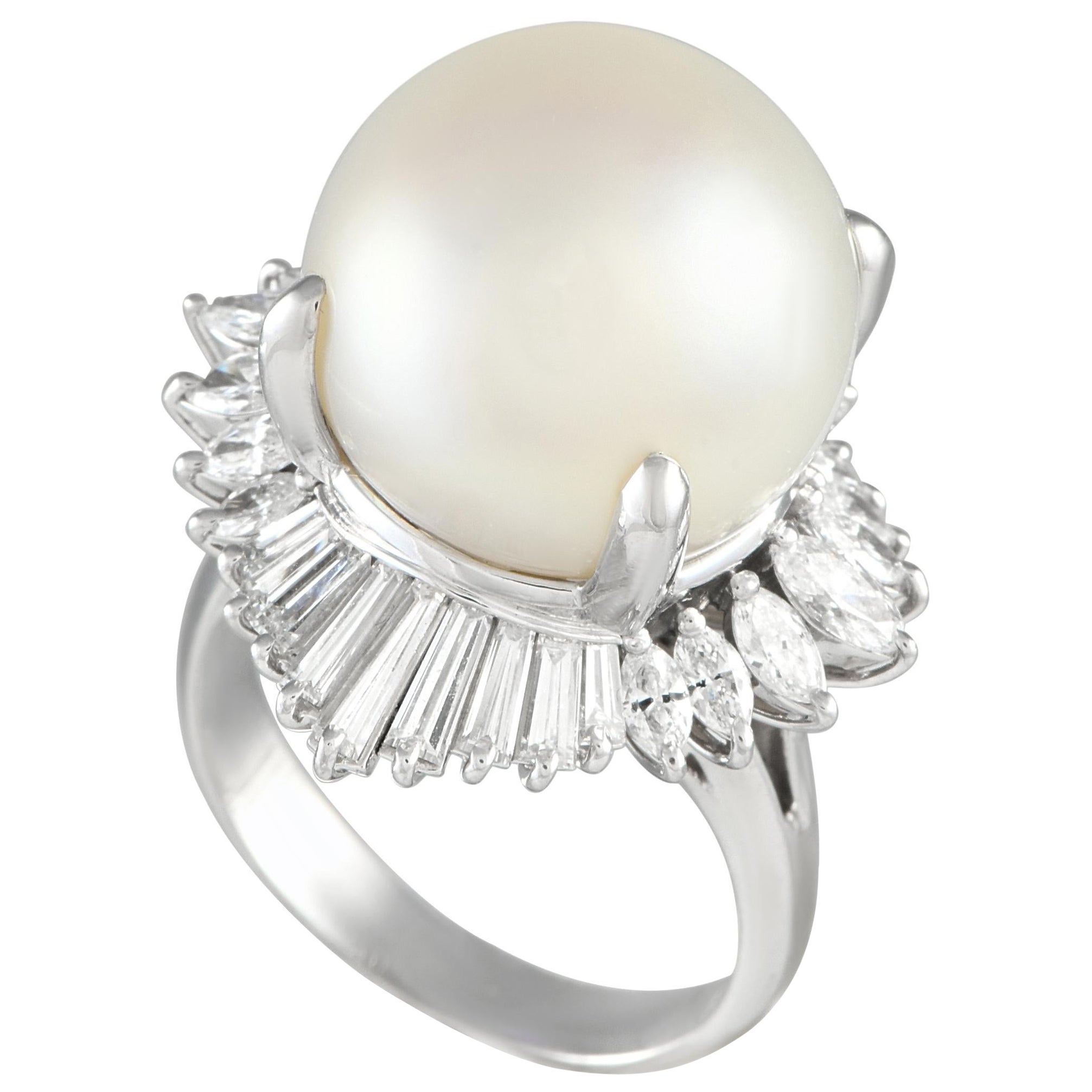 Platinum 2.96ct Diamond and Pearl Ring