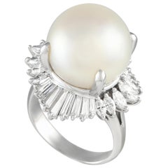 Platinum 2.96ct Diamond and Pearl Ring