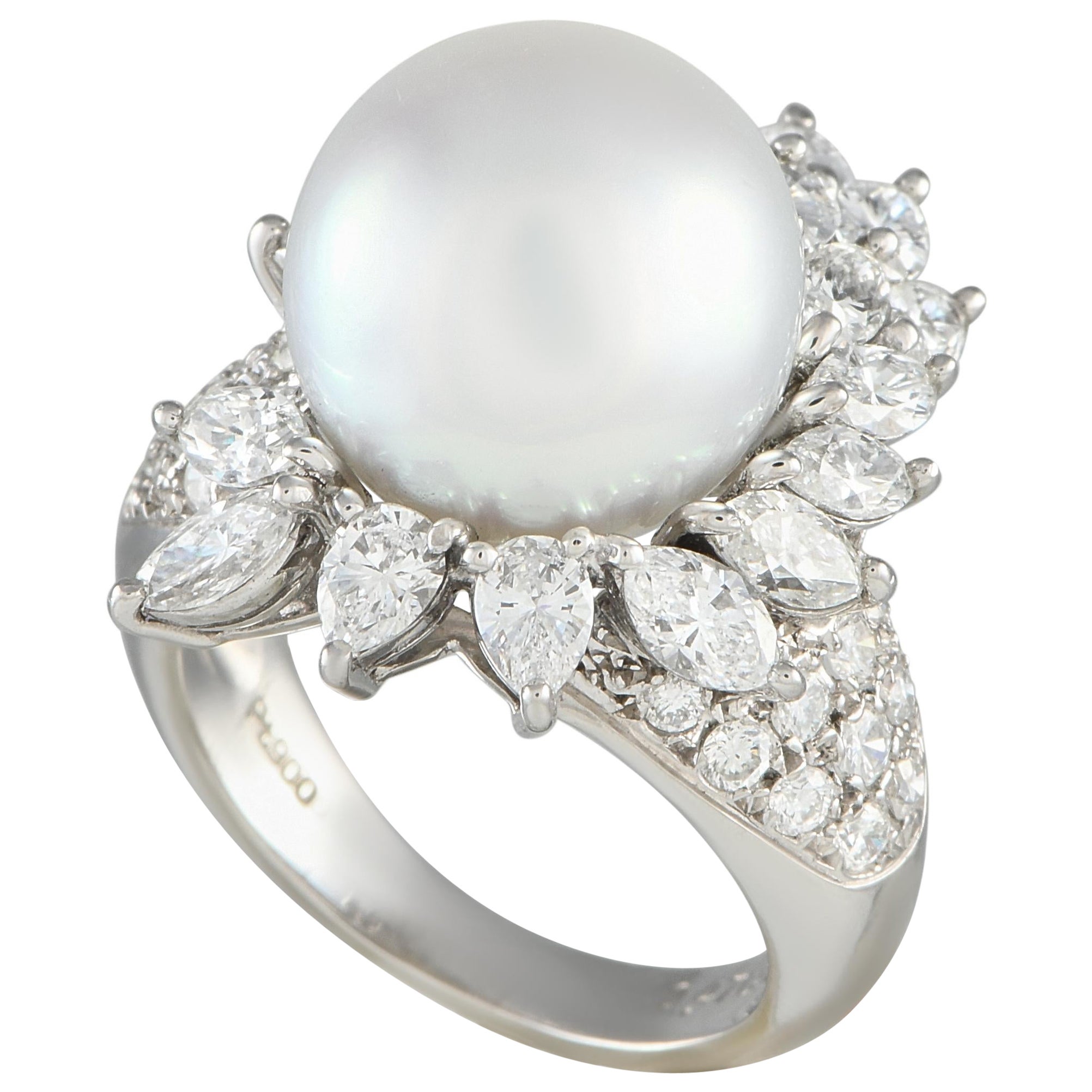 Platinum 2.47ct Diamond and Pearl Ring