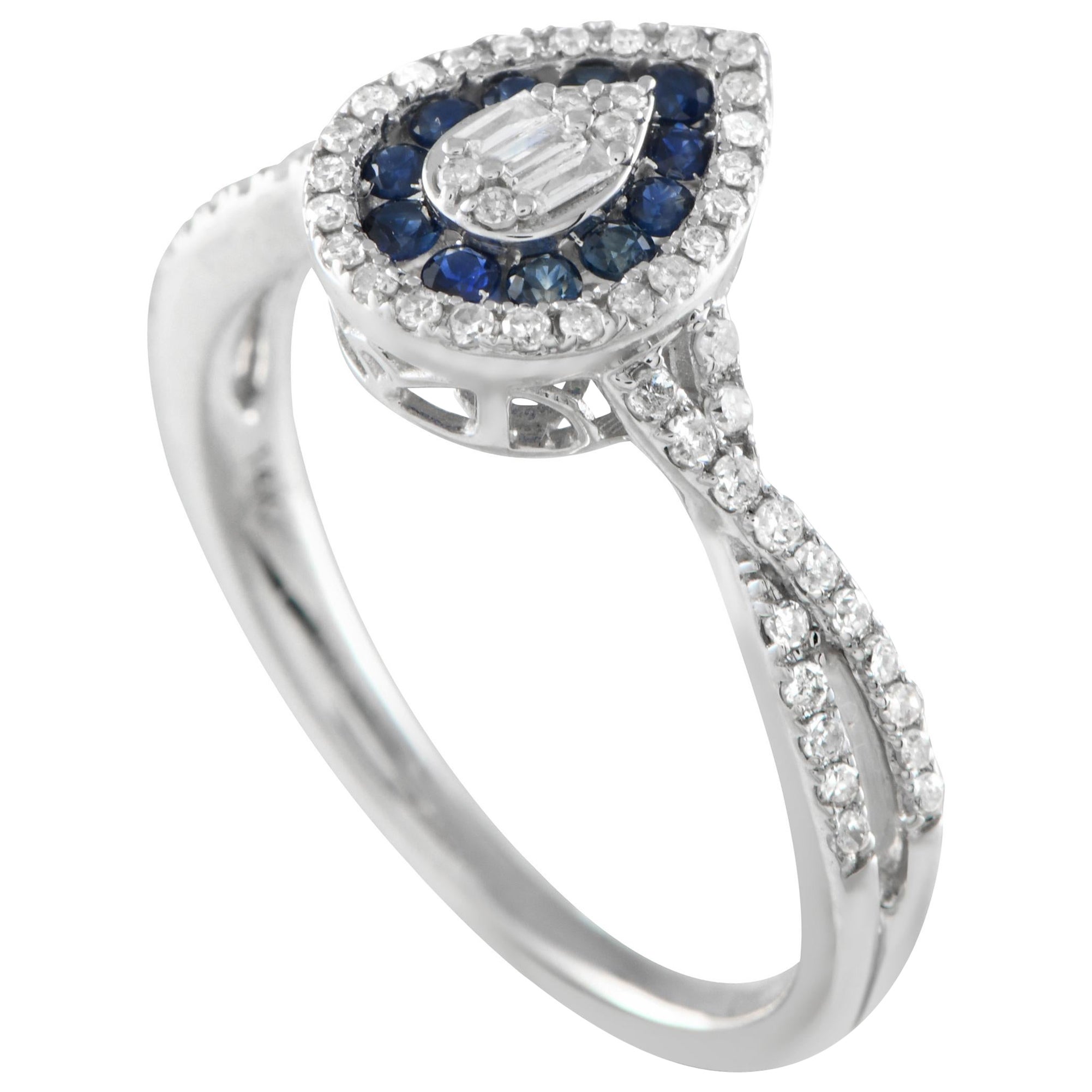 14K White Gold 0.40ct Diamond and Sapphire Ring
