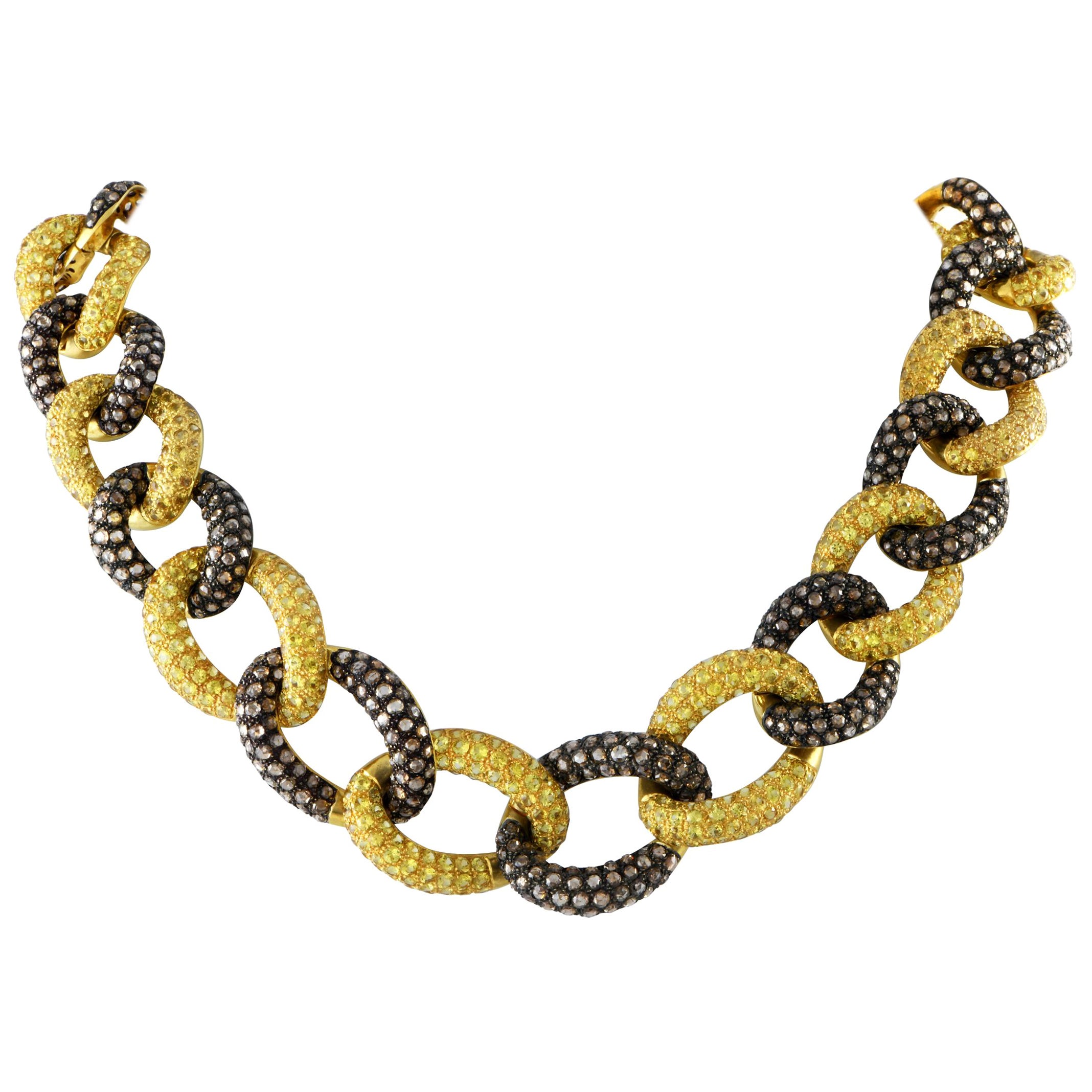 Kanaris 18K Yellow Gold 34.20ct Diamond and Yellow Sapphire Link Necklace