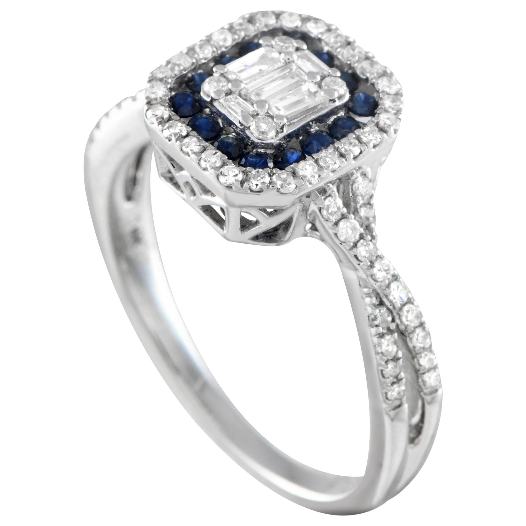 14K White Gold 0.50ct Diamond and Sapphire Ring