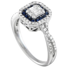 Anello con diamante e zaffiro in oro bianco 14K da 0,50 carati