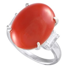 Mikimoto Platinum 0.89ct Diamond and Coral Ring