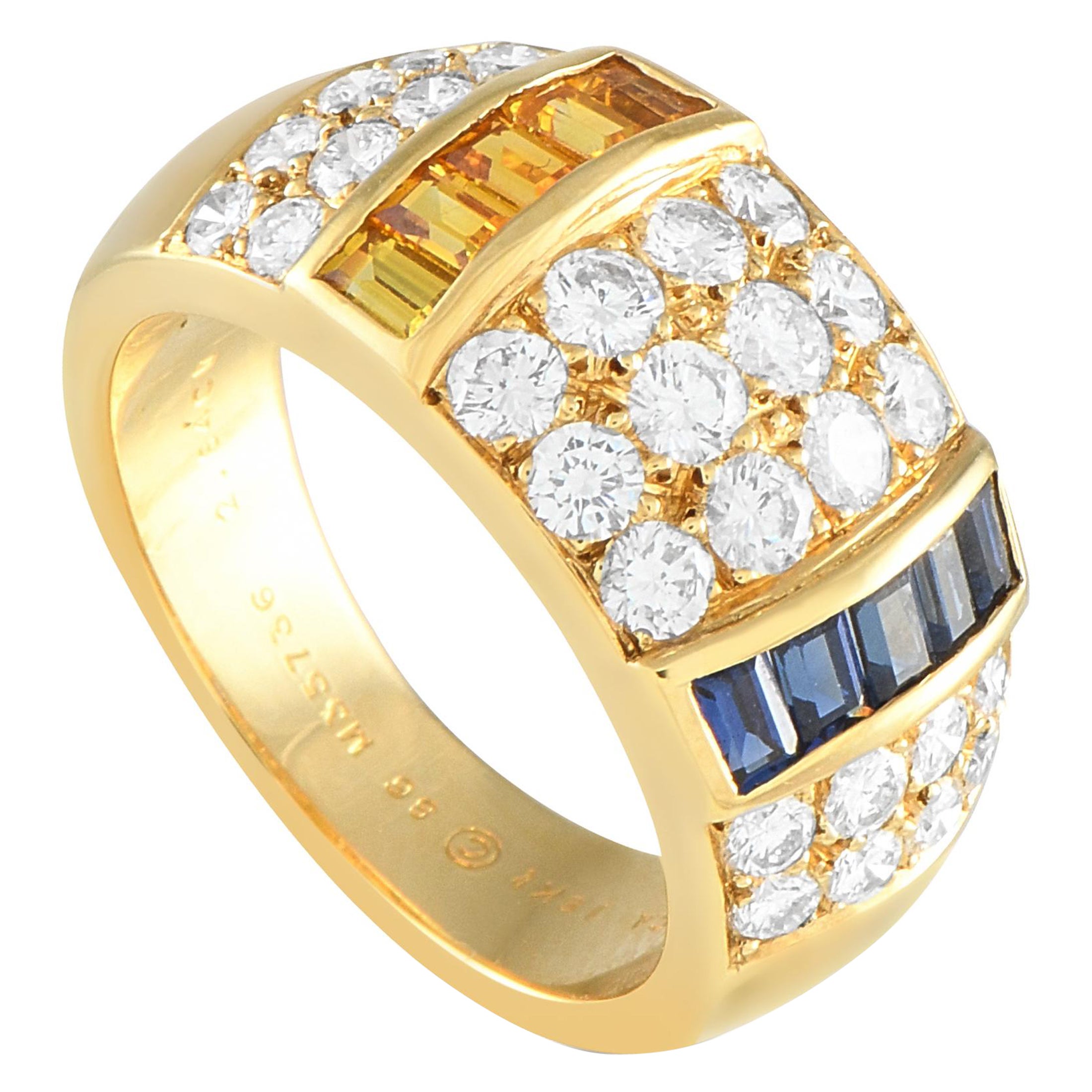 Van Cleef & Arpels 18K Yellow Gold 1.45ct Diamond and Sapphire Ring