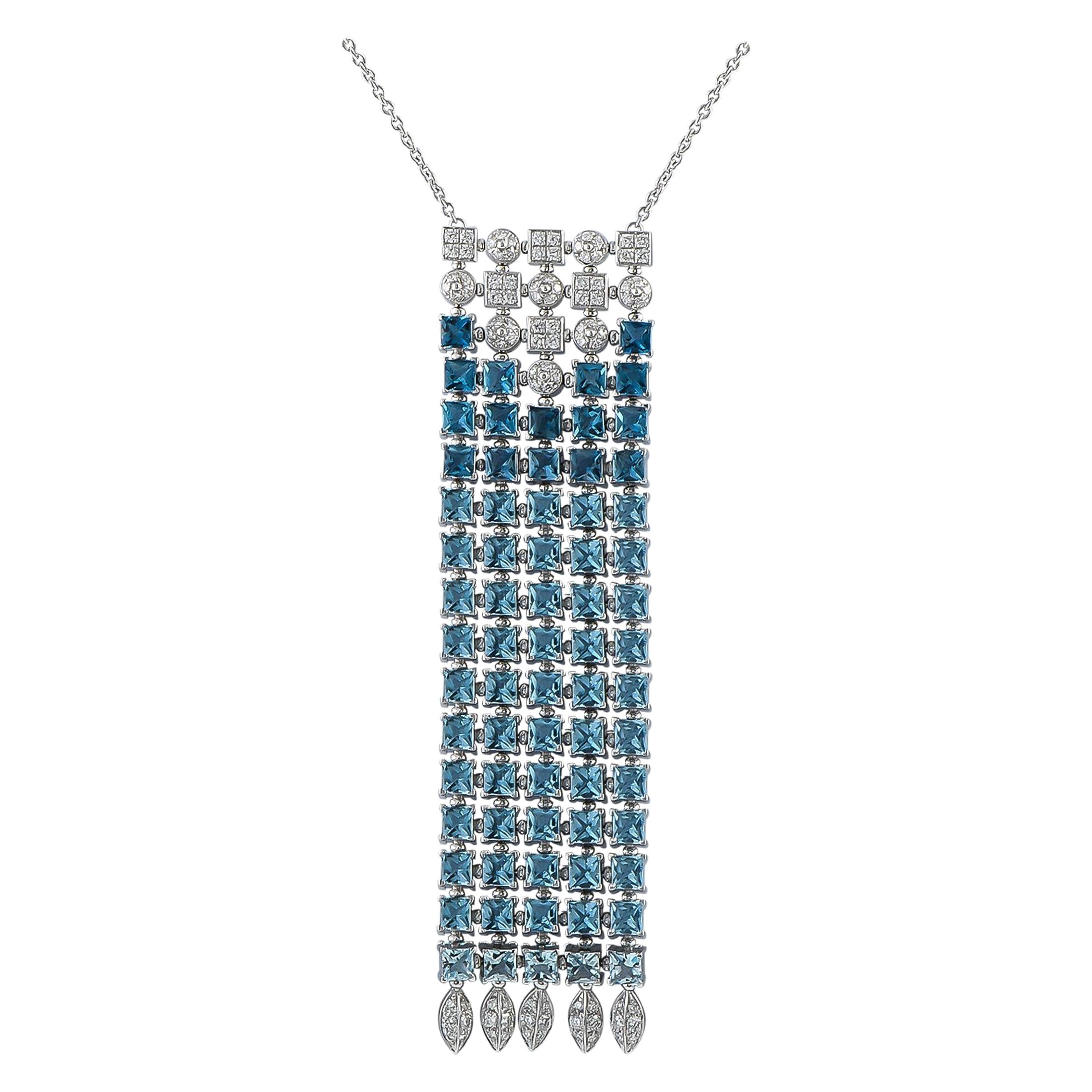 Bvlgari Lucea 18K White Gold 1.50ct Diamond and Topaz Necklace