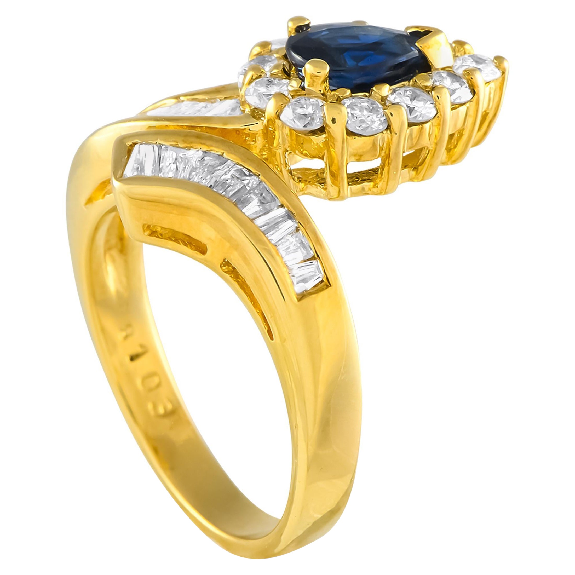 18K Yellow Gold 1.31ct Diamond and Sapphire Ring