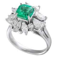 Platinum 1.18ct Diamond and Emerald Ring